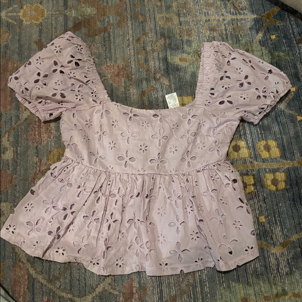 Altard state Lilac Eyelet Puff Sleeve Top